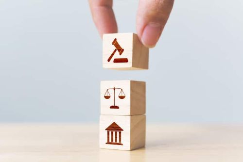 Wooden block cube shape with icon law legal justice concept